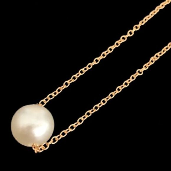 Single Floating Faux Pearl Necklace with Gold Chain – Minimalist, Dainty Gift - Picture 1 of 8